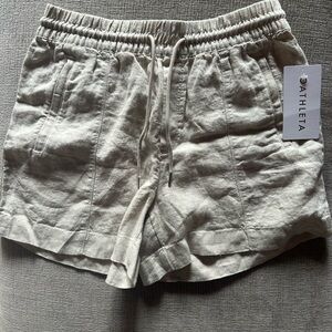 Athleta Linen-Blend Drawstring Shorts in Natural Beige